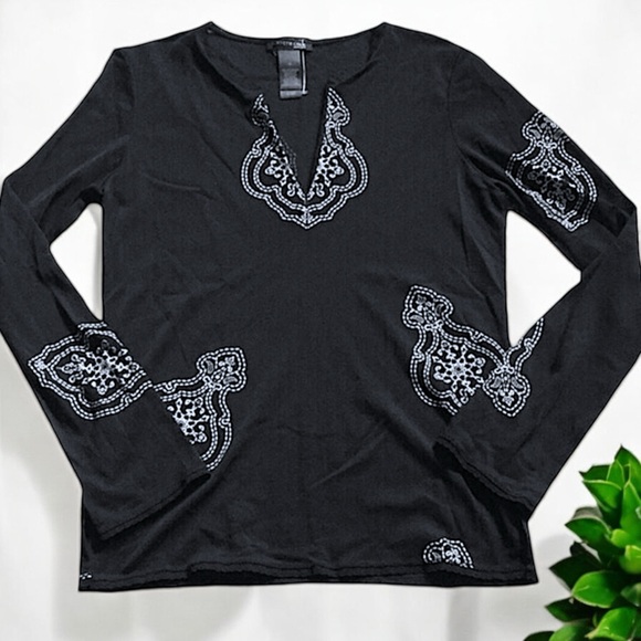 Kenneth Cole Black Mandala Print Long Sleeve Mesh Tunic - Picture 14 of 16